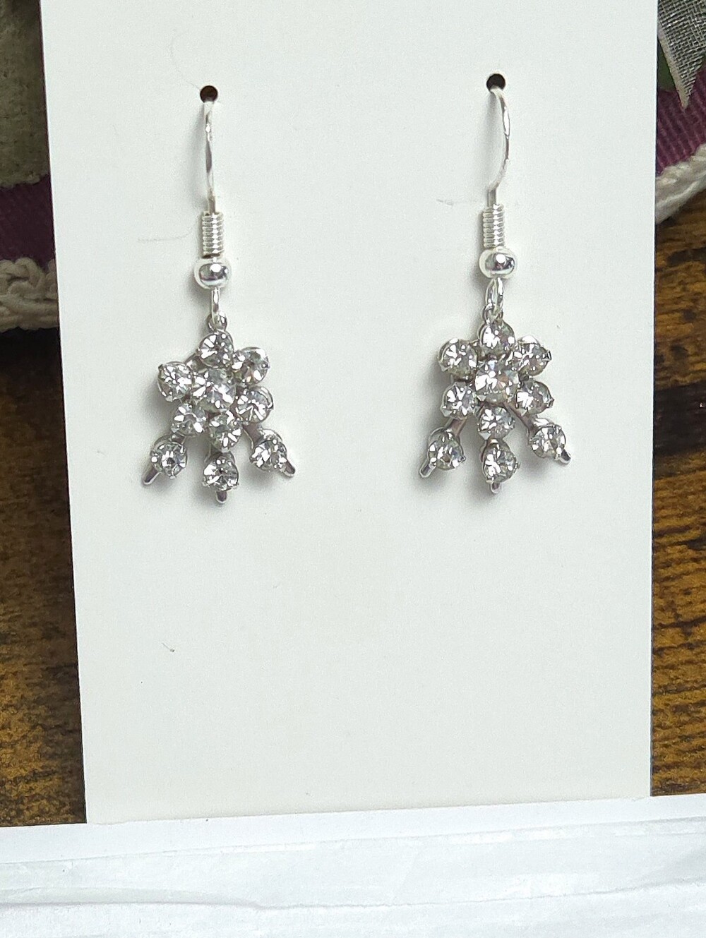 Silver Crystal Flower Burst Dangle Earrings Art Deco Earrings